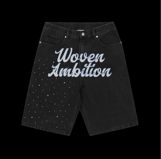 Woven black denim jorts